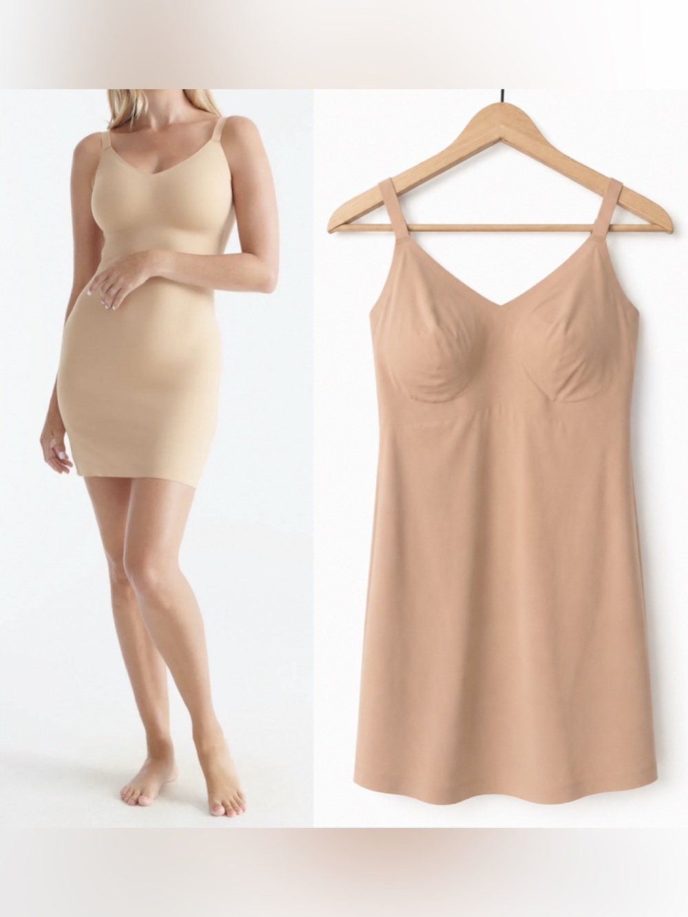 Knix LuxeLift Slip Warm Sand Built-In Bra Shaping Slip Dress XL